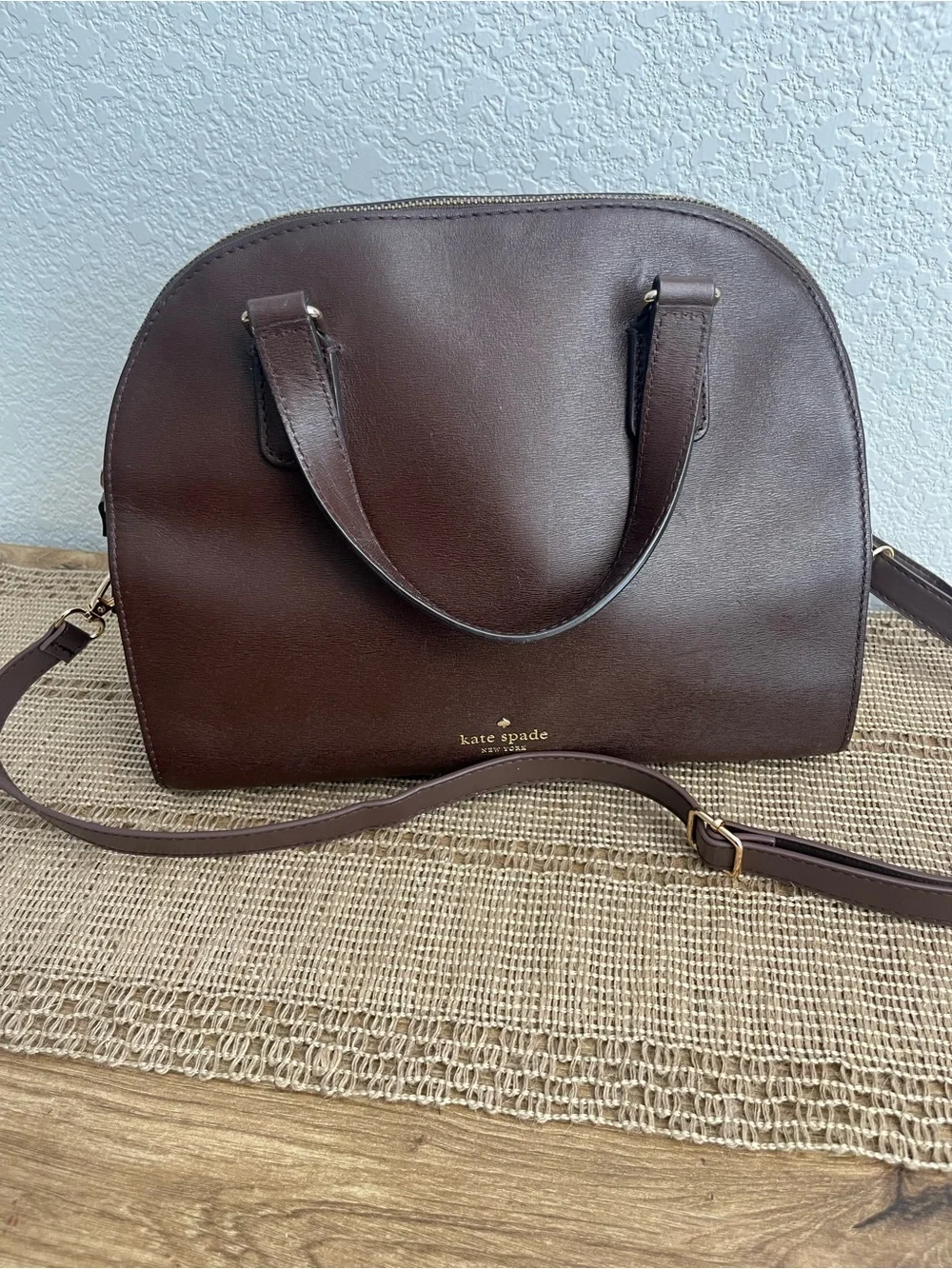 Kate Spade Reiley Mahogany Brown Leather Dome Satchel w/crossbody strap